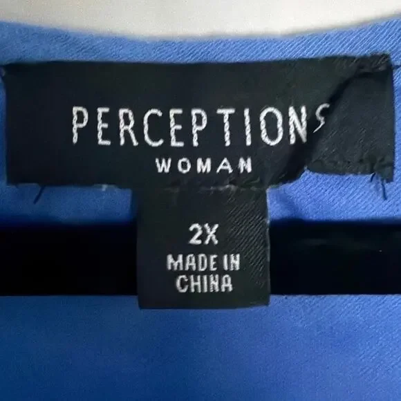 Perceptions Woman, Size 2X, Cornflower Blue Gauze Tiered Dress, Relaxed, Flowy - Picture 4 of 6